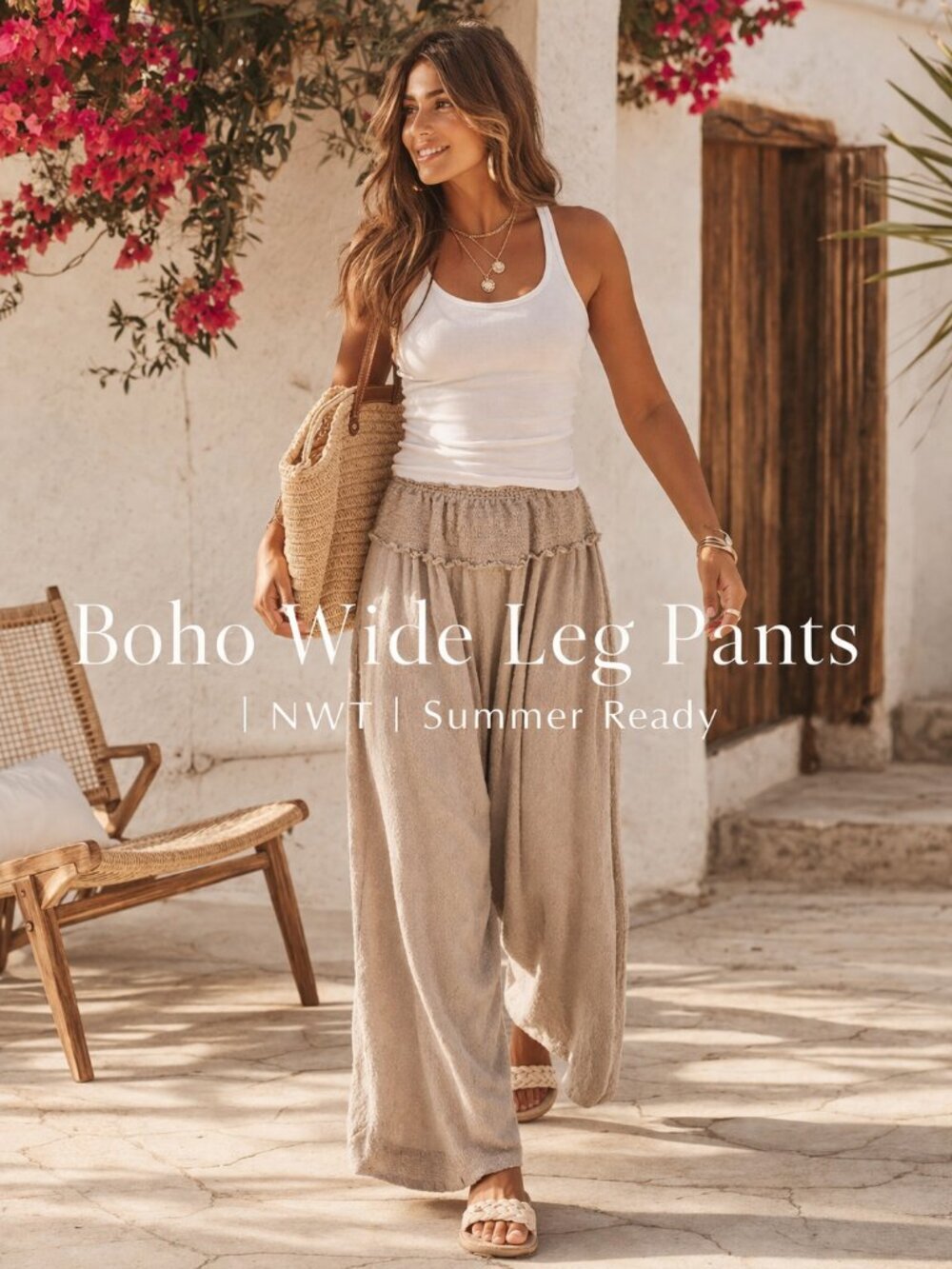 Anthropologie Mustard Seed NWT Wide Leg Pants Smocked Waist Boho Flowy Spring